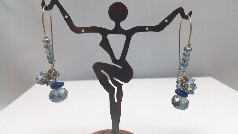 Sparkling Blue Crystal Bead Gold Tone Earrings